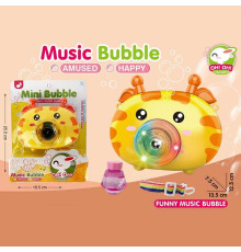 Установка з мильними бульбашками 331 (72/2) камера, музика, на батарейках, підсвічування, пляшечка з мильними бульбашками, автоматичний принцип, ремінець, на листі