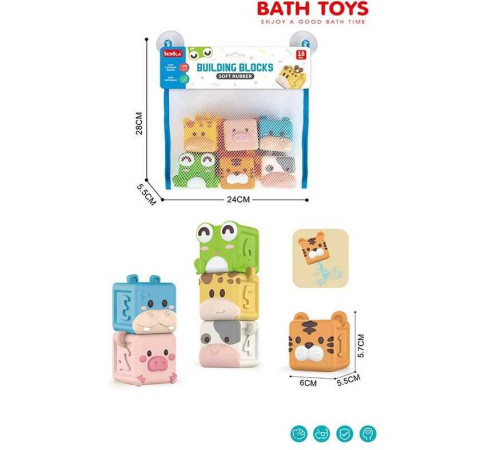 Сенсорні кубики 8366-16 A (96) “Тварини”, 6 штук, цифри, у сітці