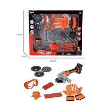 Набір інструментів KY 1068-44 (16/2) 13 елементів, шліфувальна машина на батарейках, тренувальні бруски, окуляри, маска, будівельні рукавиці, в коробці