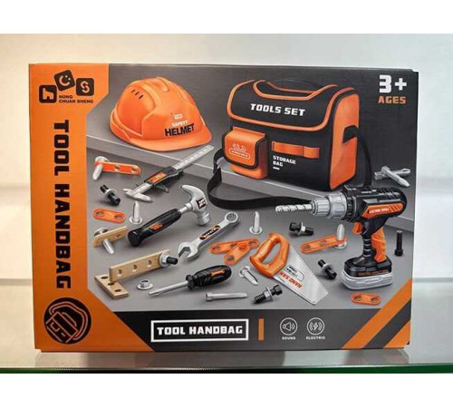 Набір інструментів 778-62 (24/2) 35 елементів, шуруповерт на батарейках, молоток, гайковий ключ, викрутка, тренувальні бруски, в коробці