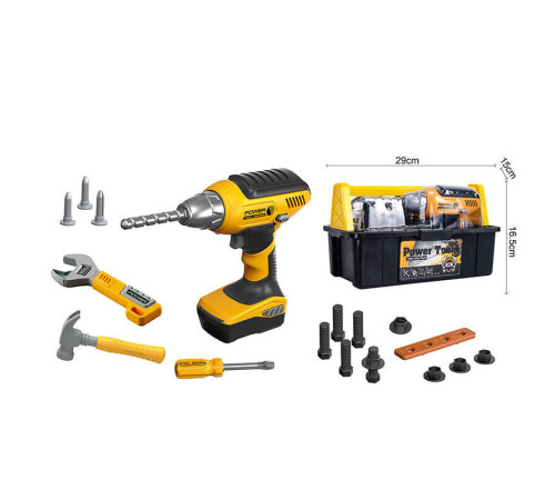 Набір інструментів T 030 (12) дриль, автоматичний принцип роботи, реверс, підсвічування, викрутка, гайковий ключ, молоток, болти, в боксі
