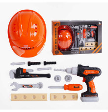 Набір інструментів 778-28 (36/2) 15 ігрових елементів, дриль на батарейках, захисна каска, тренувальні бруски, в коробці
