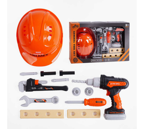 Набір інструментів 778-28 (36/2) 15 ігрових елементів, дриль на батарейках, захисна каска, тренувальні бруски, в коробці