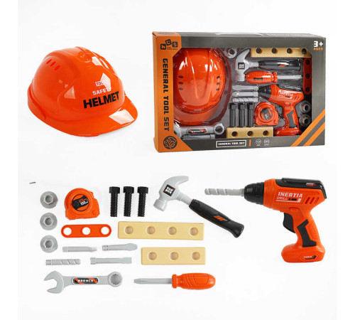 Набір інструментів 778-29 (36/2) 19 елементів, механічний дриль, будівельна рулетка, каска, в коробці
