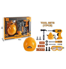 Набір інструментів 3288 C-15 (36/2) 17 елементів, каска, окуляри, дриль, механічний принцип роботи, молоток, викрутка, болти, в коробці