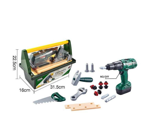 Набір інструментів G 228 (24/2) 15 елементів, шурупокрут на батарейках, ящик для інструментів, тренувальні бруски, в коробці