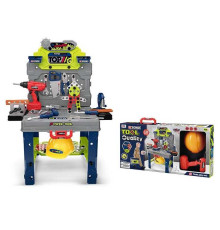 Набір інструментів 008-201 (8) конструктор, шуруповерт обертається, реверс, верстат, каска, валіза, молоток, тиски, пилка, викрутки, гайковий ключ, штангенциркуль, болти, в коробці