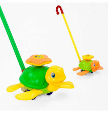Каталка 0361 (72/2) "Черепашка" на паличці рухає ніжками, з брязкальцем, 2 кольори, в пакеті