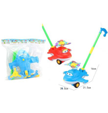 Каталка 9909 A (72/2) 2 кольори, “Літак”, підсвічування, дзвоник, на паличці, у пакеті