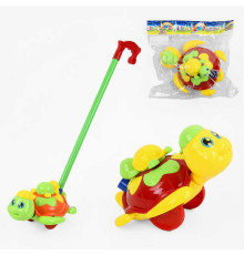 Каталка Черепашка 369 (72/2) 2 кольори, з дзвіночком, з ручкою, в пакеті