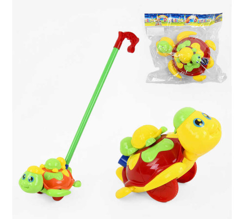 Каталка Черепашка 369 (72/2) 2 кольори, з дзвіночком, з ручкою, в пакеті – в наличии! Купите сейчас у KAZKOVA