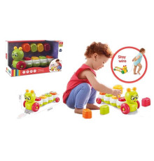 Каталка музична 898-2023 (36/2) "Гусеничка", веселі мелодії, звукова імітація сміху, літери англійською, тваринки, в коробці