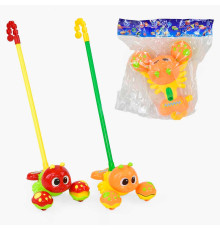 Каталка 0350 (96/2) "Крабик" на паличці, з брязкальцем, 2 кольори, в пакеті