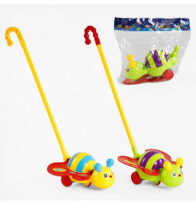 Каталка 0376 (96/2) "Бджілка", 2 кольори, з дзвіночком, на паличці, 54 см, в пакеті