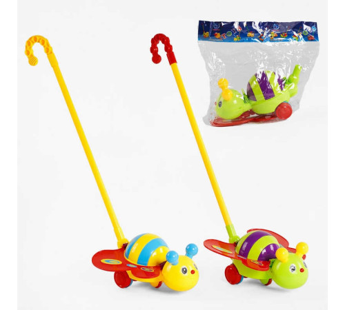 Каталка 0376 (96/2) "Бджілка", 2 кольори, з дзвіночком, на паличці, 54 см, в пакеті – в наличии! Купите сейчас у KAZKOVA