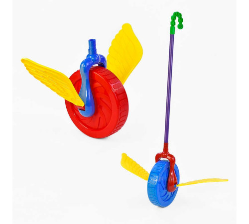 Каталка 0355 (96/2) "Колесо" з тріскачкою, махає крилами, 2 кольори, на паличці, у пакеті – в наличии! Купите сейчас у KAZKOVA