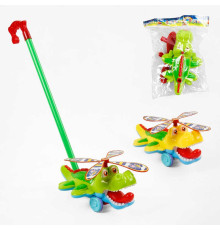 Каталка 367 (60/2) "Крокодил", 2 кольори, дзвіночок, з ручкою, в пакеті