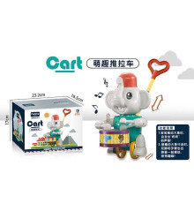 Каталка 0356-2 (32) "Слоненятко", розмір - 13х14х61 см, рухомі елементи, звук барабану, ручка, в коробці