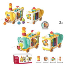 Каталка логічна YL 1303 (24) 2 види, “Слоник”, довжина 30 см, знімні колеса-брязкальця, спінер, гумові стрічки, пронумеровані елементи, в коробці