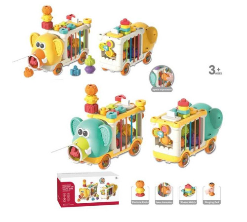 Каталка логічна YL 1303 (24) 2 види, “Слоник”, довжина 30 см, знімні колеса-брязкальця, спінер, гумові стрічки, пронумеровані елементи, в коробці – в наличии! Купите сейчас у KAZKOVA