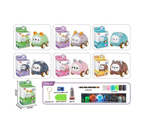 Брелок зі стразів DD 125 (180/2) "Машинка", підсвічування, камінці, клей, 6 видів, в коробці, ВИДАЄТЬСЯ ТІЛЬКИ МІКС ВИДІВ