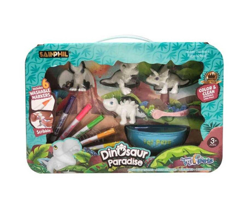 Розмальовка SP 8633 (24) 4 фігурки динозаврів, 6 маркерів, що змиваються, ванночка, щіточка, в коробці