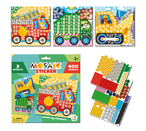 гр Набір для творчості Мозаїка зі стікерами "Транспорт" 300899 (48) "Dodo", 3 картинки-основи, 400 наліпок