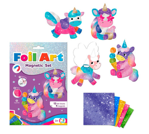 гр Магнітний набір для творчості з фольгою «Єдинороги» 200297 (40) "Dodo", 12 аркушів фольги, 4 магніти, в коробці