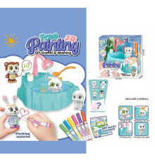 Набір для творчості 823 (48/2) 4 флоксові фігурки тварин, помпова подача води, 6 кольорових фломастерів, ванночка, щіточка, в коробці