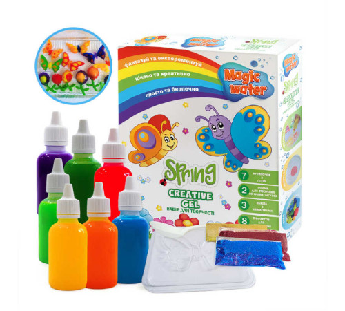 гр Набір для творчості "Magic water. Creative gel SPRING" MV6031-04 (10) "Ludum", 4 кольорові гелі, ложка, пакетик сухої речовини, в коробці
