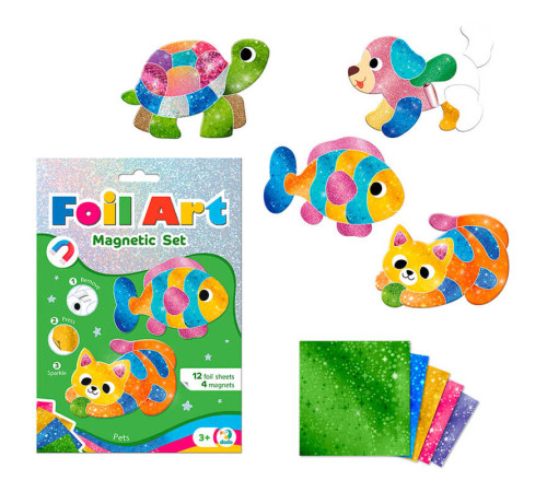 гр Магнітний набір для творчості з фольгою «Домашні улюбленці» 200298 (40) "Dodo", 12 аркушів фольги, 4 магніти, в коробці