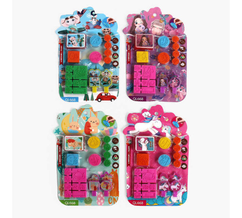 Набір печаток С 66498 (624) 4 види, гумові, ємність з фарбою, на листі, ВИДАЄТЬСЯ ТІЛЬКИ МІКС ВИДІВ