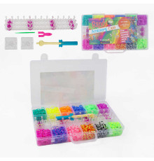 Набір резиночок для плетіння C 74652 (60) 12 кольорів, пластикова фурнітура, гачок, рогатка, верстат, в боксі