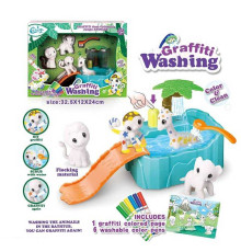 Набір для творчості 805 (24) 4 флоксові фігурки тварин, помпова подача води, 6 кольорових фломастерів, ванночка з гіркою, щіточка, в коробці