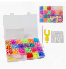 Набір резиночок для плетіння C 74655 (160) 21 колір, пластикова фурнітура, рогатка, гачок, в боксі
