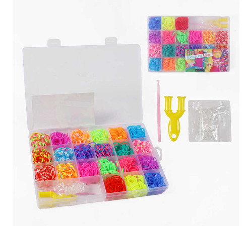 Набір резиночок для плетіння C 74655 (160) 21 колір, пластикова фурнітура, рогатка, гачок, в боксі