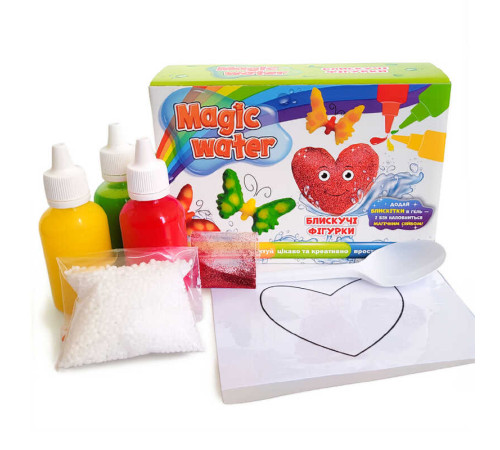 гр Набір для творчості "Magic water. Блискучі фігурки" MV6031-05 (10) "Ludum", 3 кольорові гелі, ложка, пакетик сухої речовини, в коробці