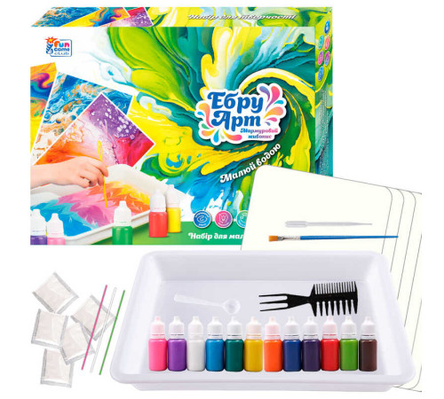 гр Ебру арт 87752 (12/2) "4FUN Game Club", 12 пігментів, порошок каррагінану, 10 аркушів акварельного паперу, інструменти, у коробці гр Ебру арт 87752 (12/2) "4FUN Game Club", 12 пігментів, порошок каррагінану, 10 аркушів акварельного паперу, інструменти, у коробці