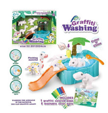 Набір для творчості 806 (24) 4 флоксові фігурки тварин, помпова подача води, 6 кольорових фломастерів, ванночка з гіркою, щіточка, в коробці