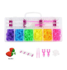 Набір резиночок для плетіння D 887 (80) 6 кольорів, пластикова фурнітура, рогатки, гачки, верстат, інструкція, в боксі
