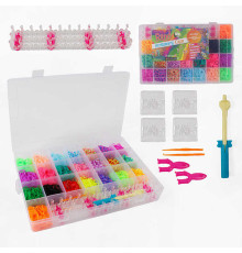 Набір резиночок для плетіння C 74656 (36) 22 кольори, пластикова фурнітура, рогатка, гачок, верстат, в боксі