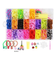 Набір резиночок для плетіння D 892 (80) 21 колір, підвіски, пластикова фурнітура, гачок, мініверстат, інструкція, в боксі