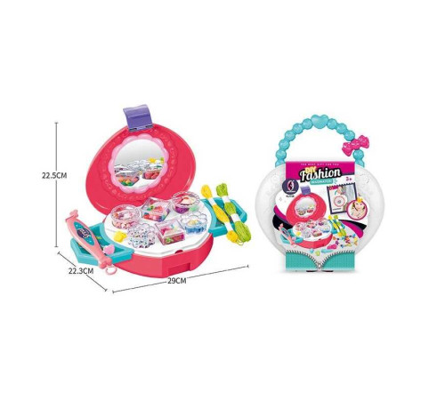 Набір для плетіння KL 7788 (60/2), нитки, 2 заколки, 2 кільця, 6 наборів бусин, наліпки, станок для плетіння, дзеркало, у сумці