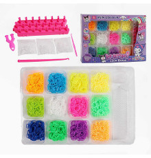 Набір резиночок для плетіння J 200-2 (72/2) 12 кольорів, верстат, пластикова фурнітура, рогатка, гачки, інструкція, в коробці