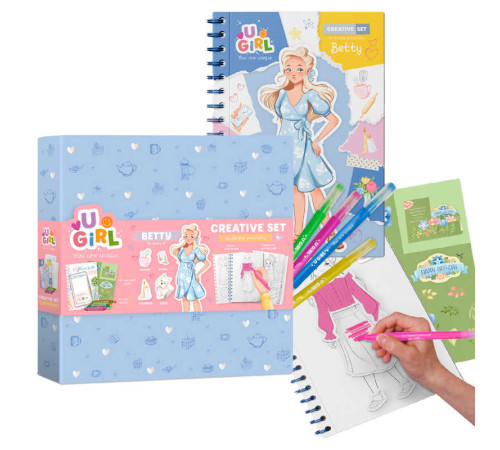 гр Набір для творчості "Бетті" 300952 (8) "DoDo", блокнот із завданнями, розмальовки, наліпки, 10 кольорових маркерів, в коробці