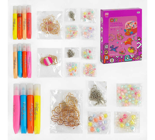 Набір творчості 338-1040 /1041/1042 (96/2) "Tempera Painting", 3 види, 4 тюбика фарби, намистини, ланцюжки, фігурки, у коробці