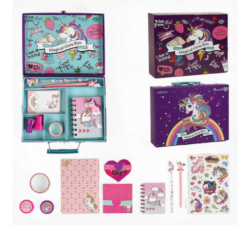 Набір для творчості 926 A (30) “Єдиноріг”, у валізі, ручка, олівець, штампи, конверти, листівки, наліпки, папір, блокнот, декоративний скотч, в коробці