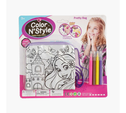 Сумка-розмальовка 607-6 (432/2) текстильна, 4 мініфломастери, застібається на блискавку, на листі