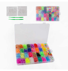 Набір резиночок для плетіння C 74661 (120) 32 кольори, пластикова фурнітура, гачок, намистинки, букви, підвіски, в боксі