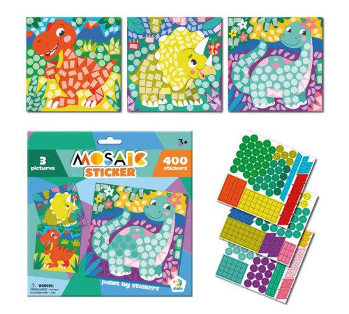 гр Набір для творчості Мозаїка зі стікерами "Динозаври" 300898 (48) "Dodo", 3 картинки-основи, 400 наліпок
